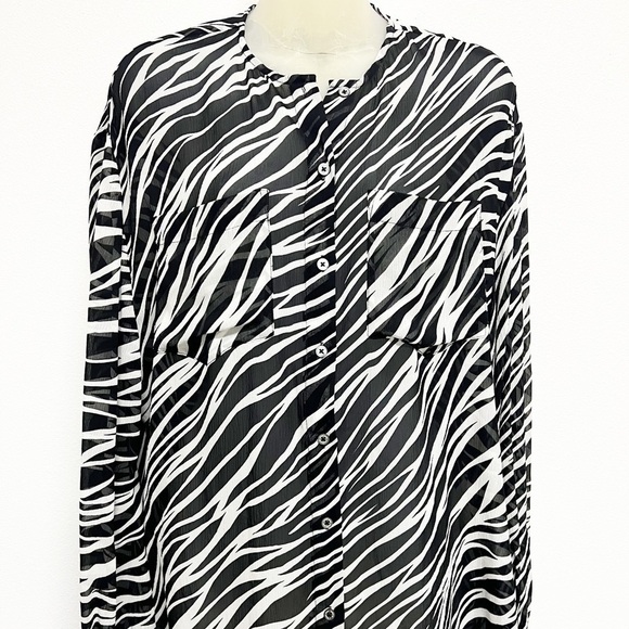 Anine Bing Womens Silk Chiffon Zebra Print Long Sleeve Button Arrow Shirt Sz S - Picture 4 of 8
